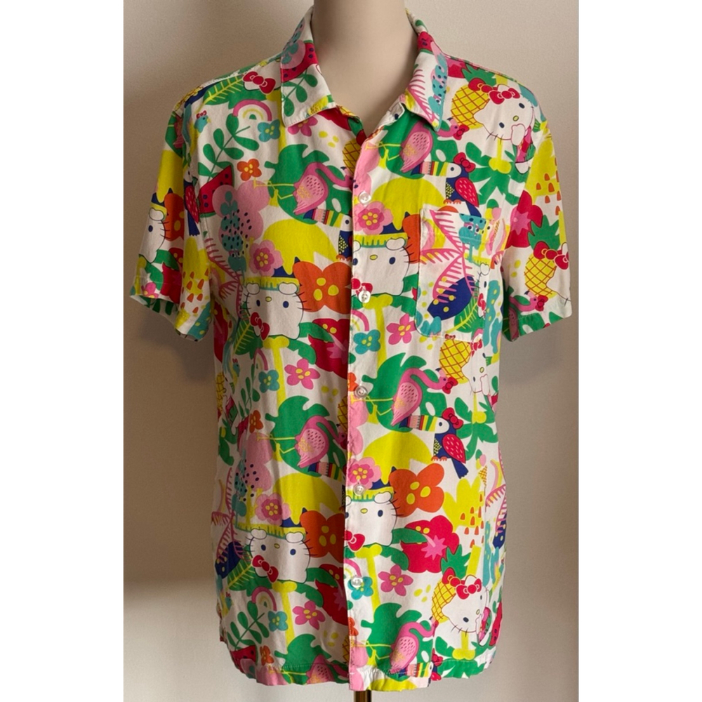 Women's Hello Kitty by Sanrio Button Down Shirt M White Multi-color